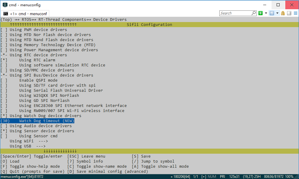 Watchdog driver option in menuconfig